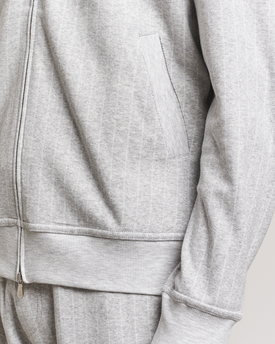 Mies | Puserot | Brunello Cucinelli | Soft Pinstripe Full Zip Sweater Pearl Grey