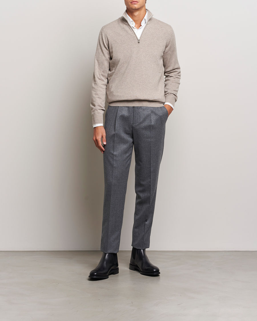 Mies | Puserot | Brunello Cucinelli | 2 Ply Cashmere Half Zip Beige