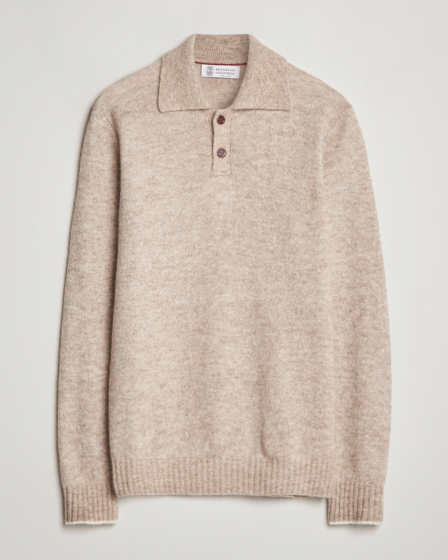 Mies | Puserot | Brunello Cucinelli | Alpaca Wool Long Sleeve Polo Light Beige