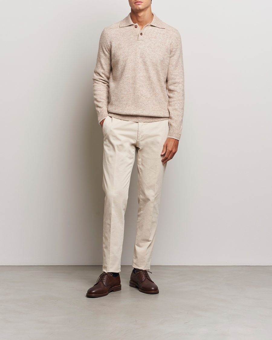 Mies | Puserot | Brunello Cucinelli | Alpaca Wool Long Sleeve Polo Light Beige