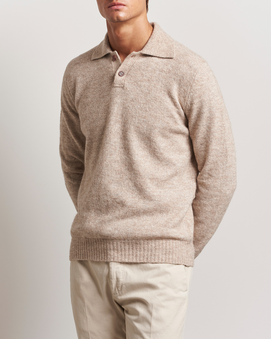 Mies | Puserot | Brunello Cucinelli | Alpaca Wool Long Sleeve Polo Light Beige