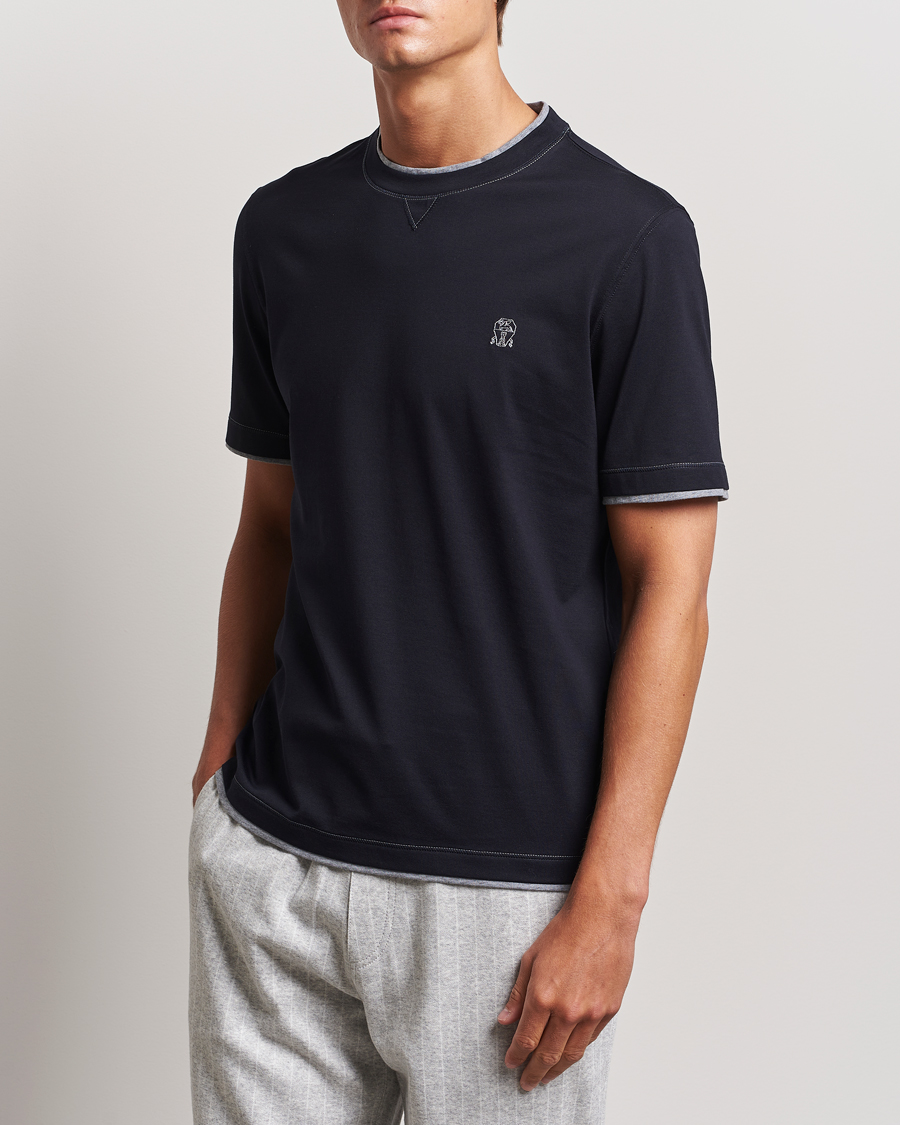 Mies | T-paidat | Brunello Cucinelli | Short Sleeve Logo T-Shirt Navy