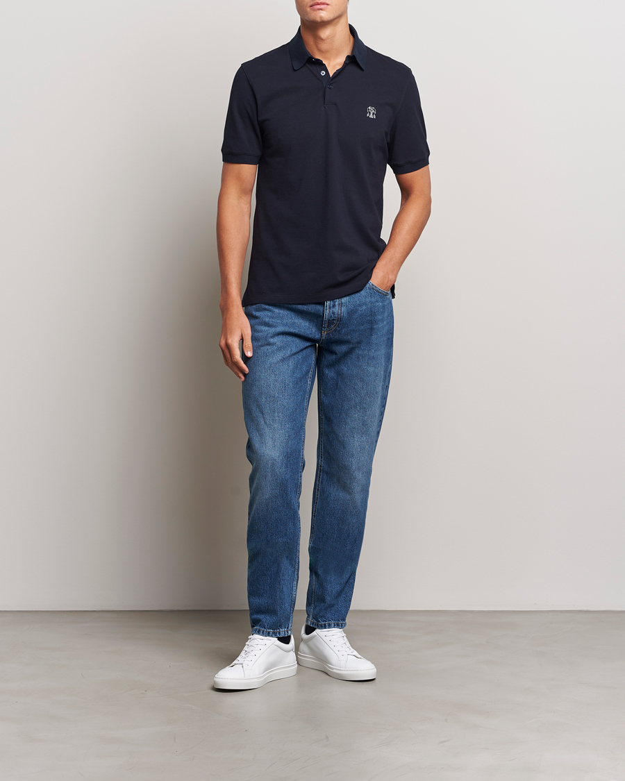 Mies | Pikeet | Brunello Cucinelli | Short Sleeve Logo Polo Navy