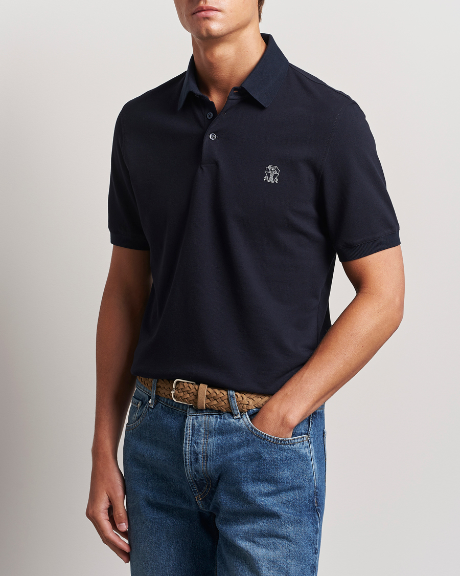 Mies | Pikeet | Brunello Cucinelli | Short Sleeve Logo Polo Navy