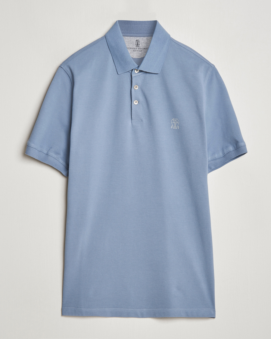 Mies | Pikeet | Brunello Cucinelli | Short Sleeve Logo Polo Celestial