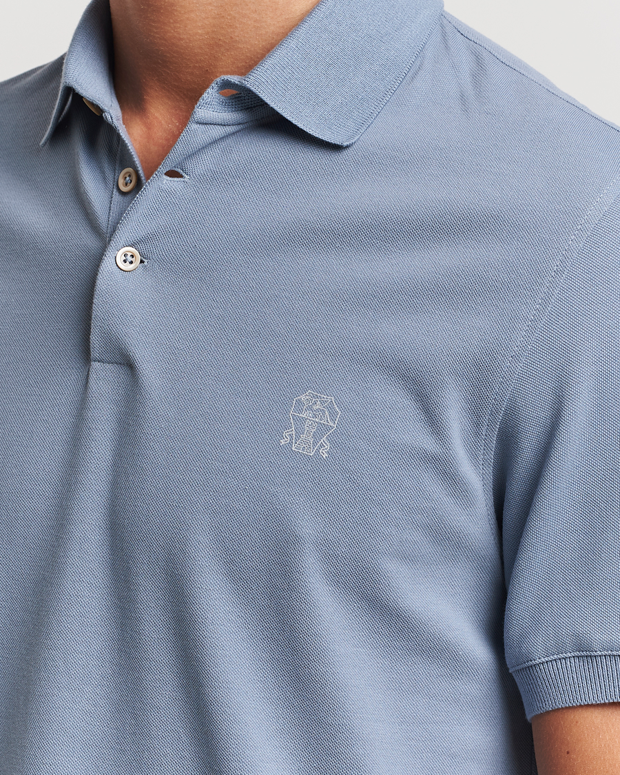 Mies | Pikeet | Brunello Cucinelli | Short Sleeve Logo Polo Celestial