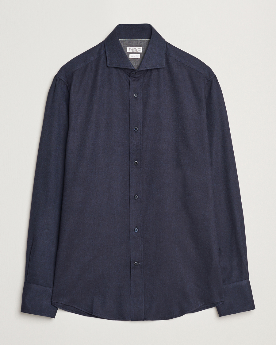 Mies | Kauluspaidat | Brunello Cucinelli | Slim Fit Flannel Shirt Navy