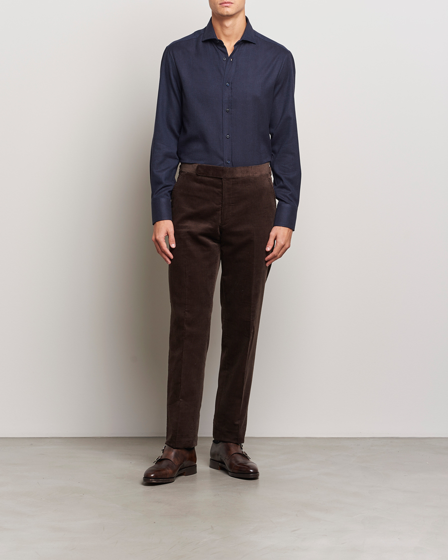 Mies | Kauluspaidat | Brunello Cucinelli | Slim Fit Flannel Shirt Navy