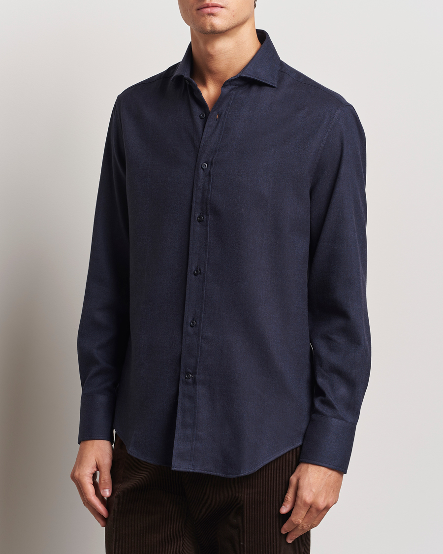Mies | Kauluspaidat | Brunello Cucinelli | Slim Fit Flannel Shirt Navy