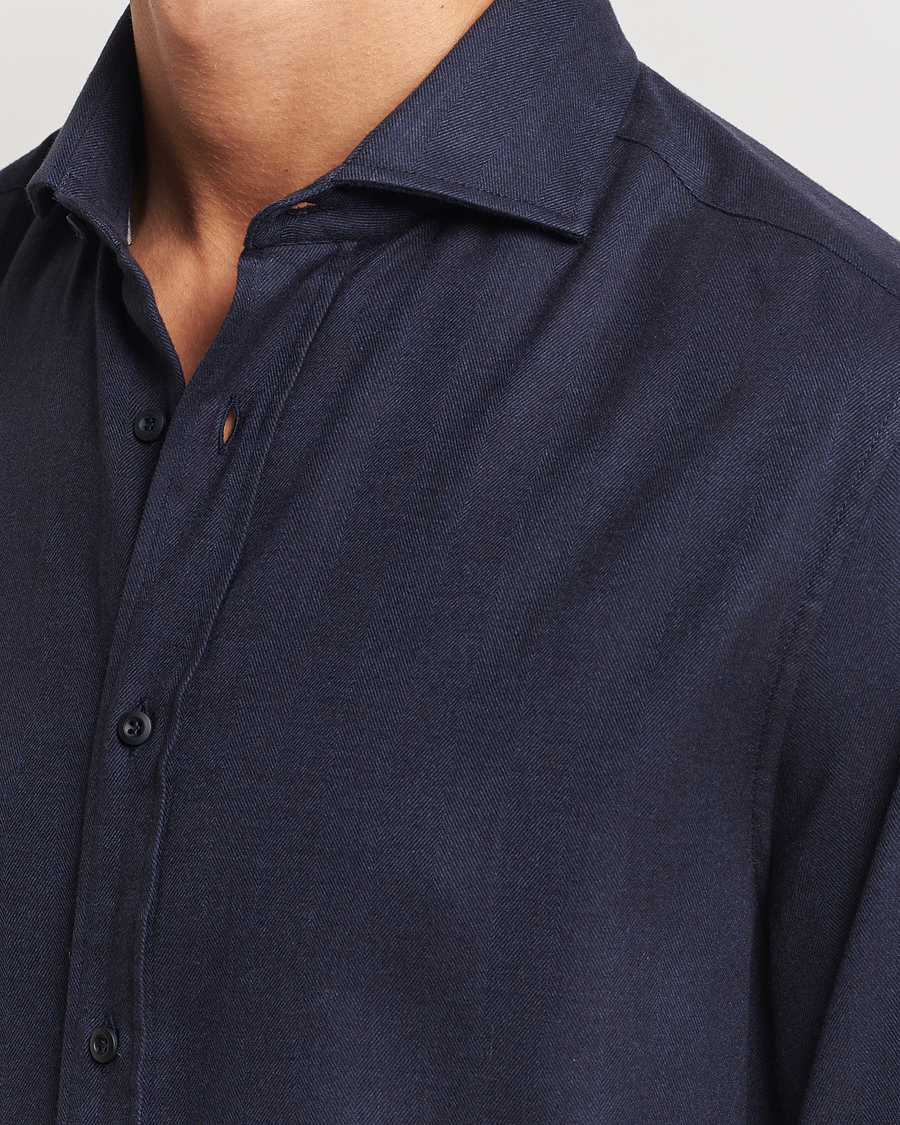 Mies | Kauluspaidat | Brunello Cucinelli | Slim Fit Flannel Shirt Navy