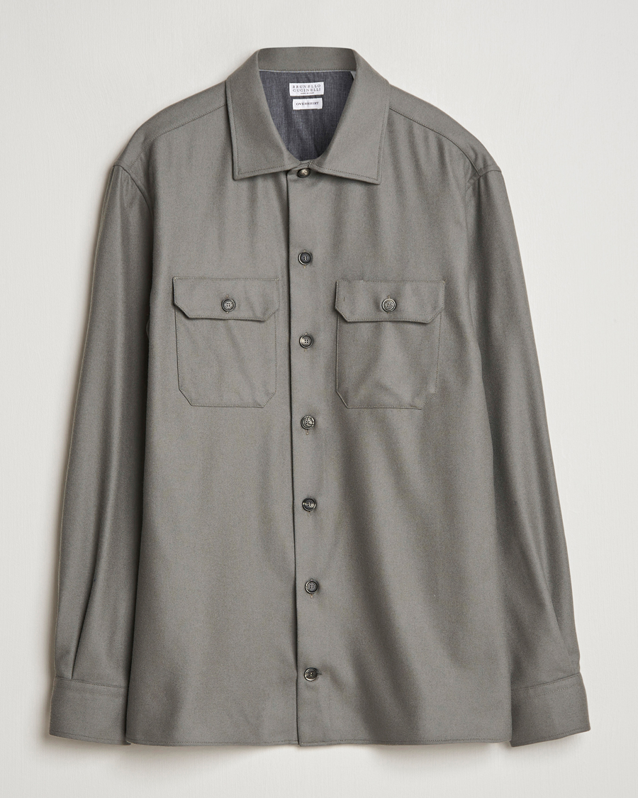Mies | Kauluspaidat | Brunello Cucinelli | Double Pocket Overshirt Olive