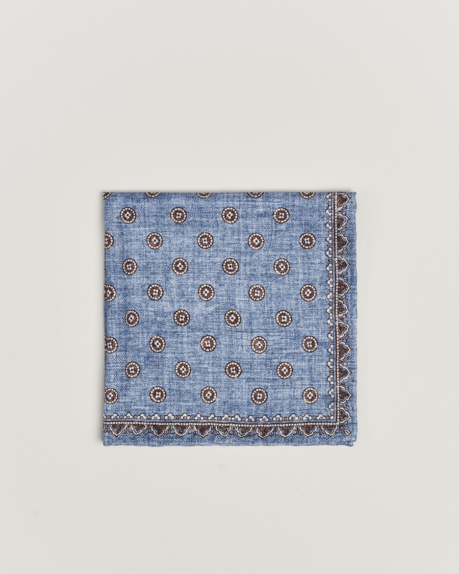 Mies | Brunello Cucinelli Printed Silk Pocket Square Light Blue | Brunello Cucinelli | Printed Silk Pocket Square Light Blue