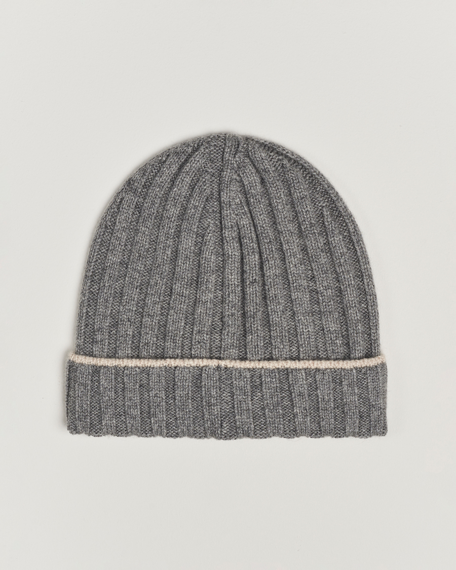 Mies | Brunello Cucinelli Cashmere Contrast Beanie Grey Melange | Brunello Cucinelli | Cashmere Contrast Beanie Grey Melange