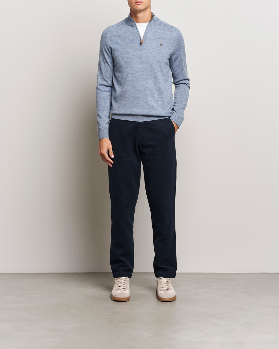 Mies | Puserot | Morris | John Merino Half Zip Light Blue