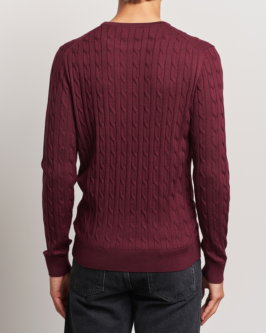 Mies | Puserot | Morris | Merino Cable O-Neck Wine Red