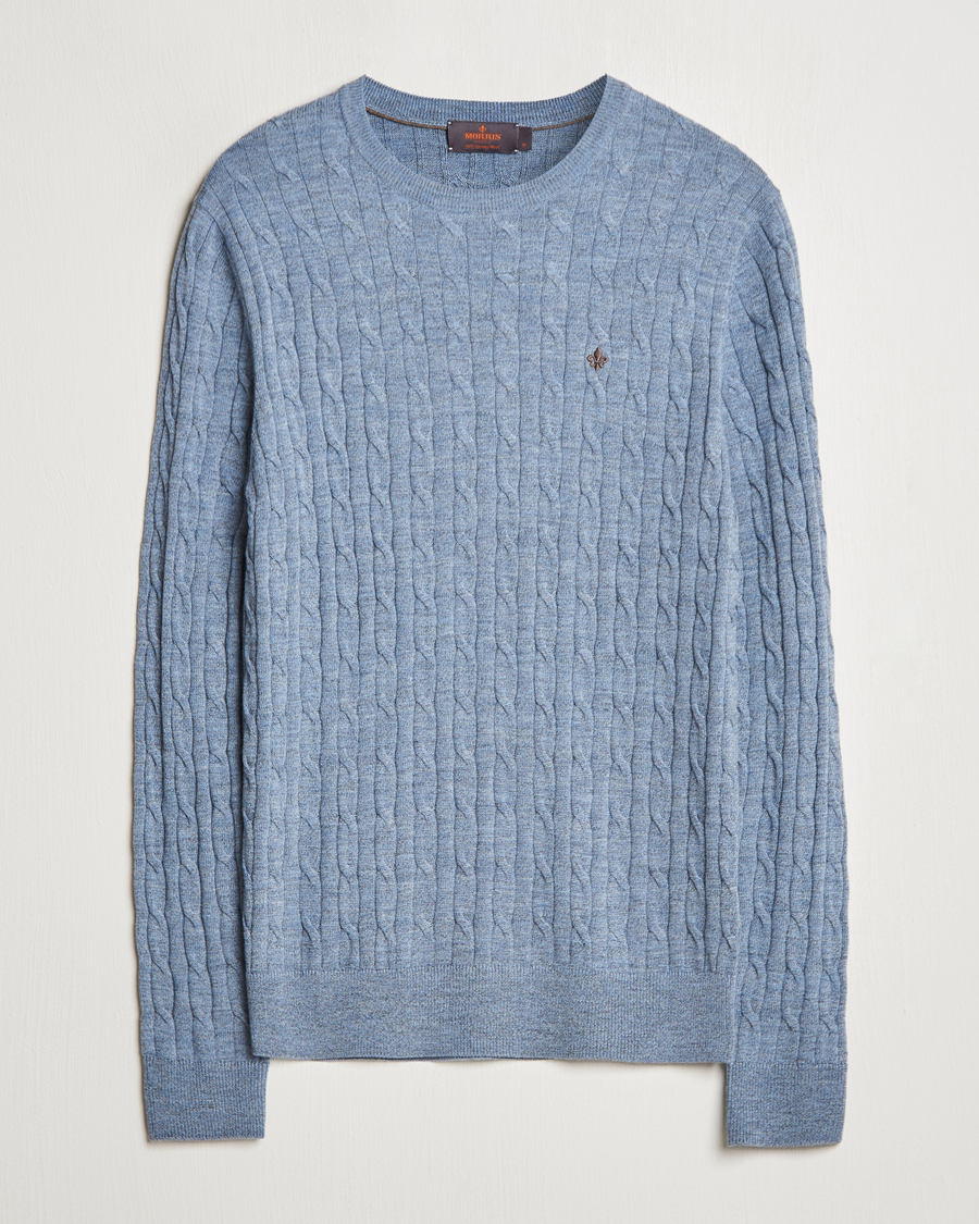 Mies | Puserot | Morris | Merino Cable O-Neck Light Blue