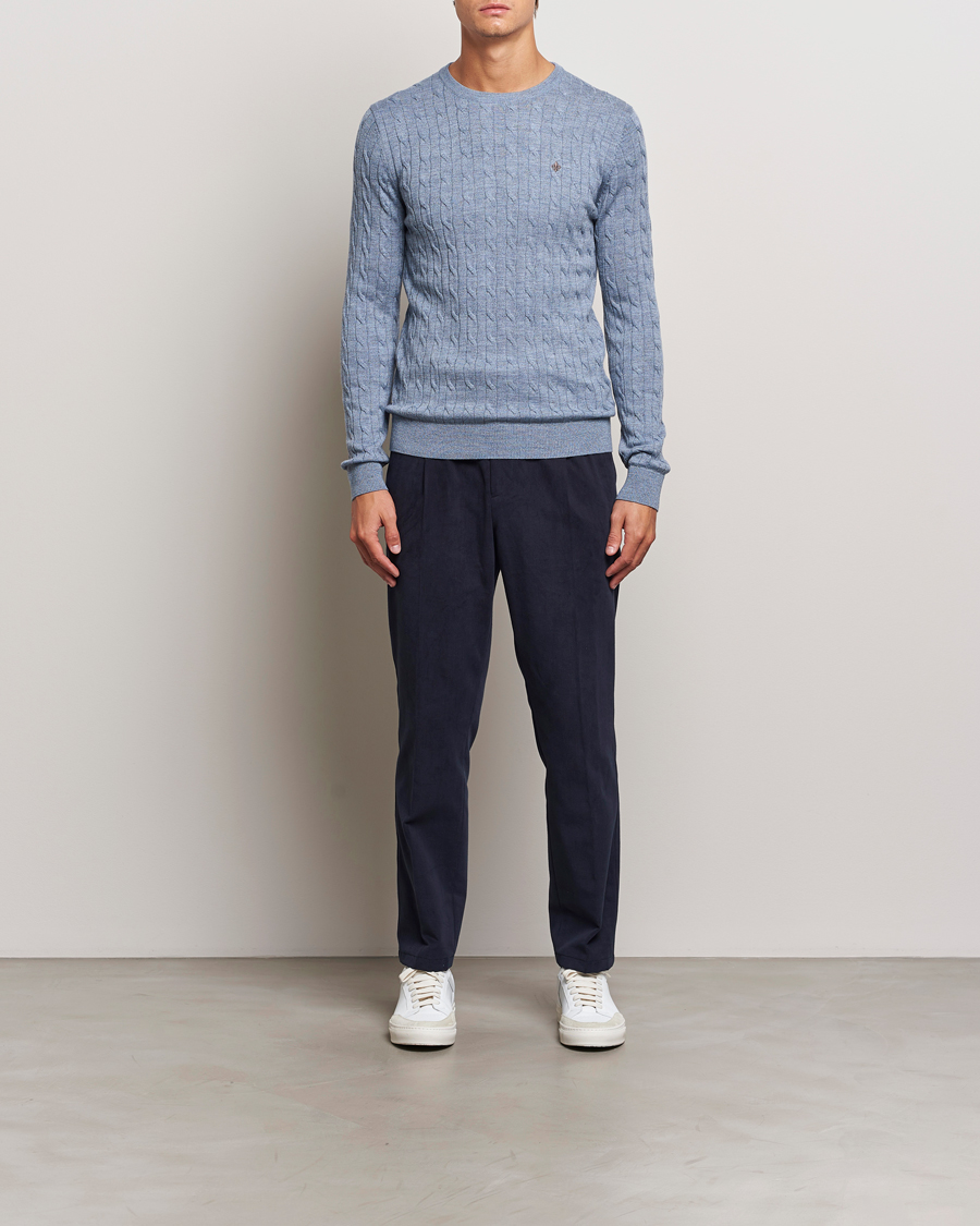 Mies | Puserot | Morris | Merino Cable O-Neck Light Blue
