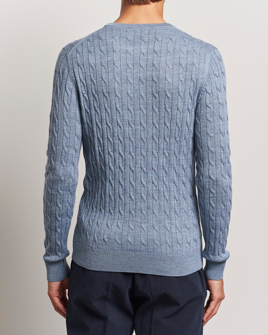 Mies | Puserot | Morris | Merino Cable O-Neck Light Blue