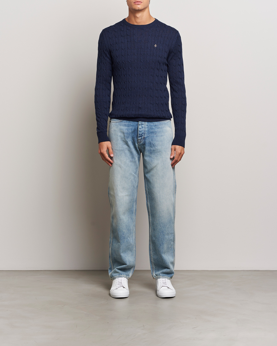 Mies | Puserot | Morris | Merino Cable O-Neck Blue