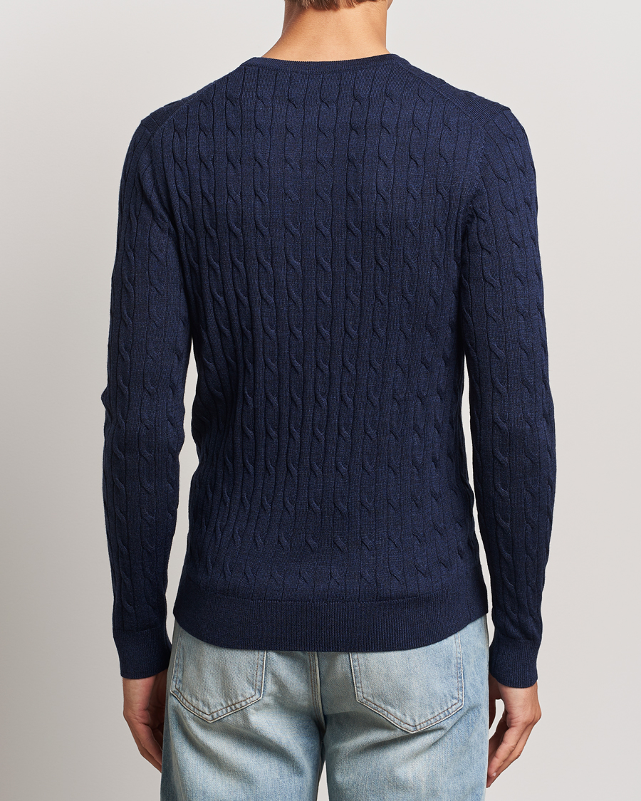 Mies | Puserot | Morris | Merino Cable O-Neck Blue