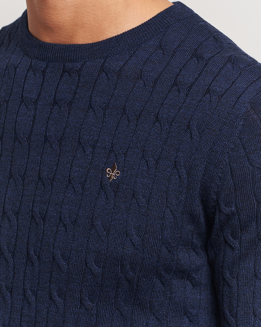 Mies | Puserot | Morris | Merino Cable O-Neck Blue
