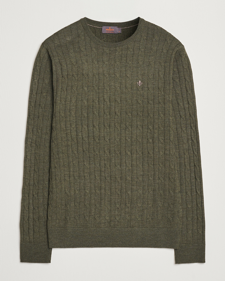 Mies | Puserot | Morris | Merino Cable O-Neck Olive