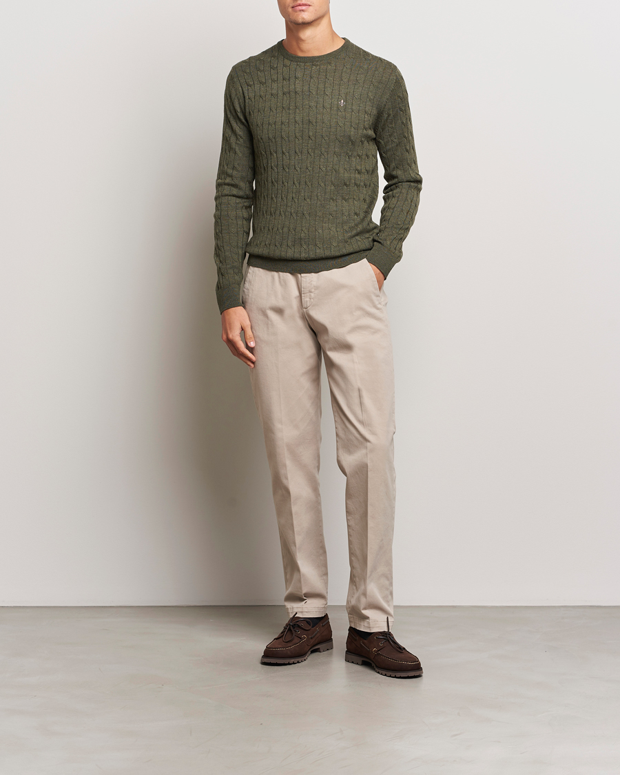 Mies | Puserot | Morris | Merino Cable O-Neck Olive