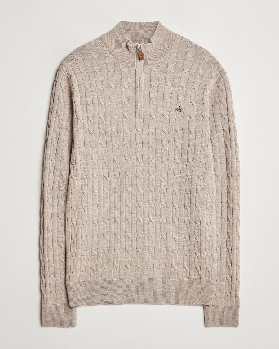 Mies | Puserot | Morris | Merino Cable Half Zip Khaki