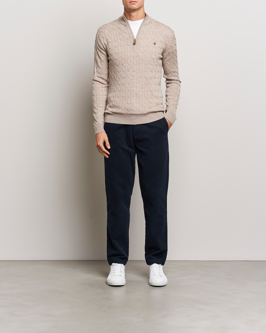 Mies | Puserot | Morris | Merino Cable Half Zip Khaki
