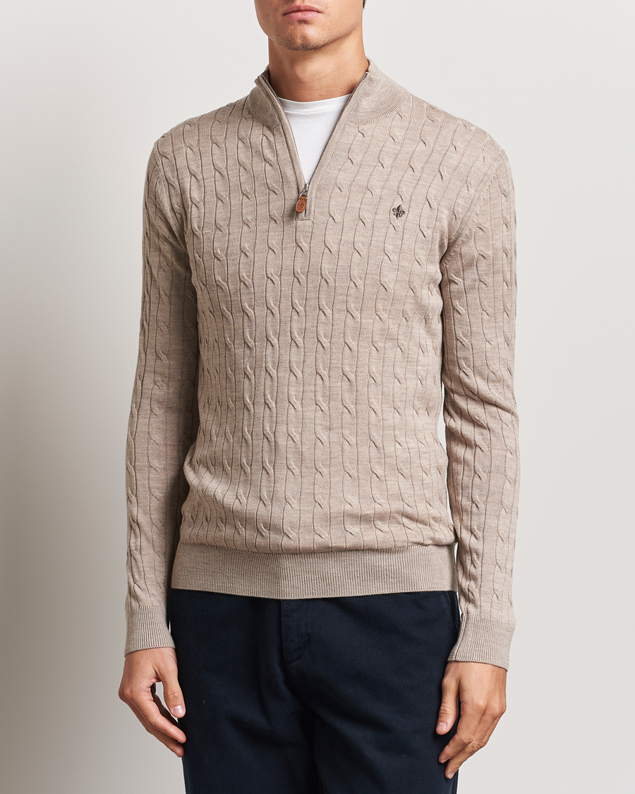 Mies | Puserot | Morris | Merino Cable Half Zip Khaki