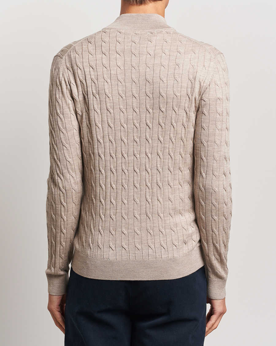 Mies | Puserot | Morris | Merino Cable Half Zip Khaki