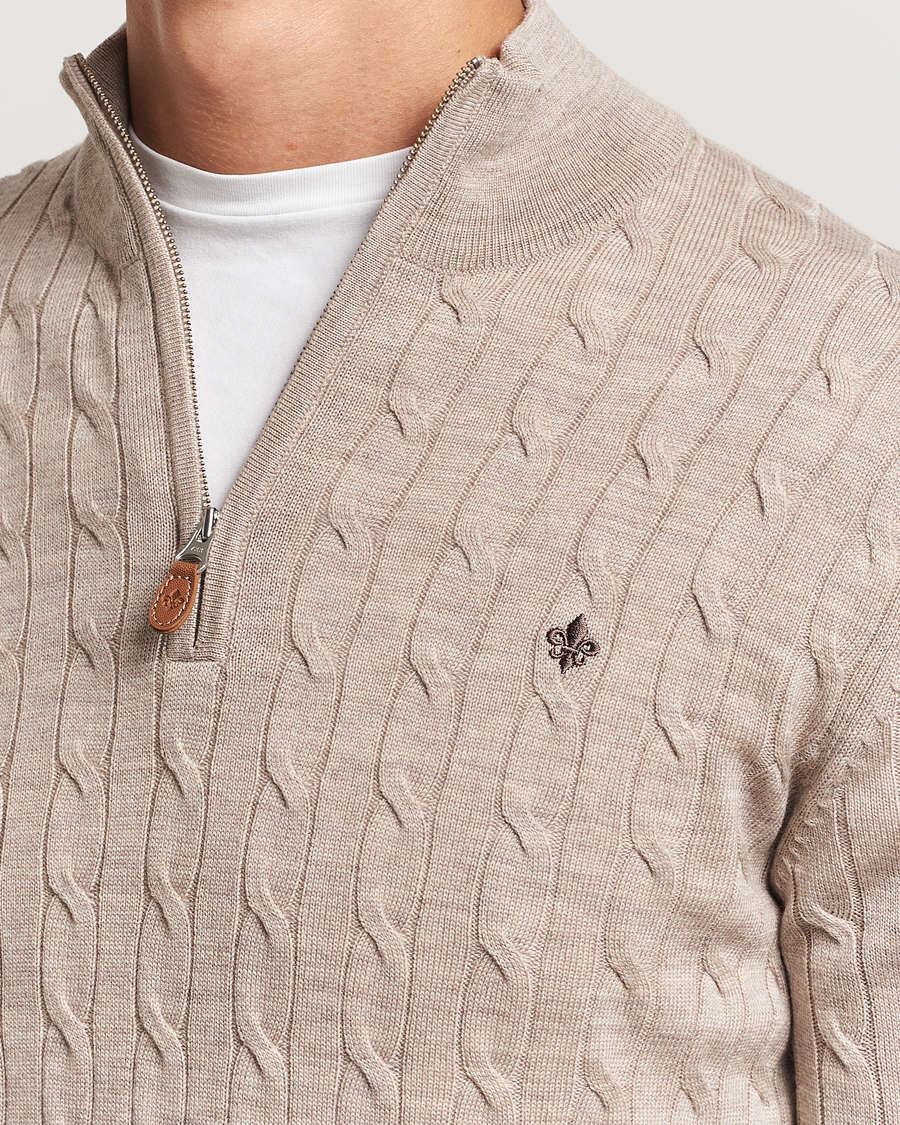 Mies | Puserot | Morris | Merino Cable Half Zip Khaki