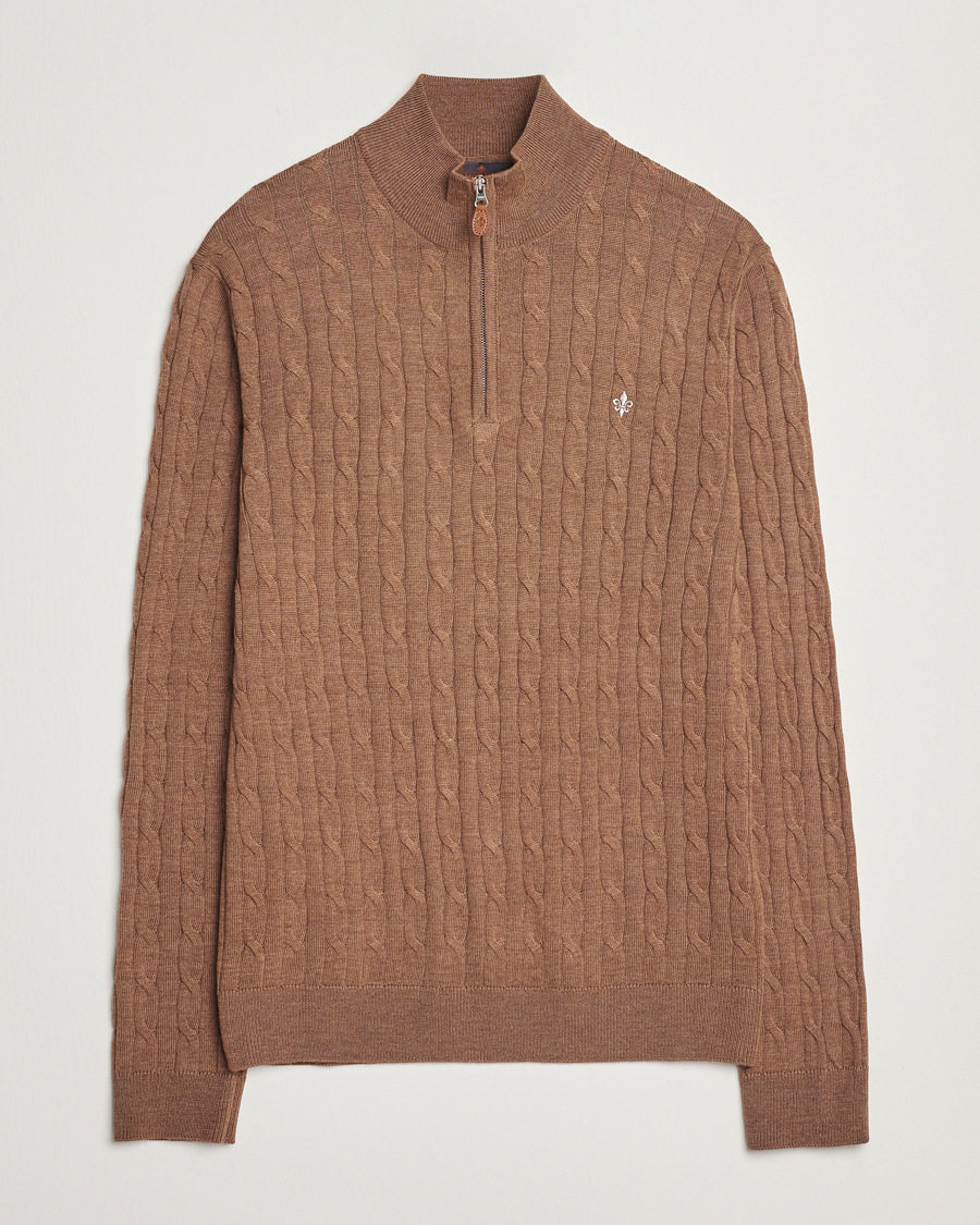 Mies | Puserot | Morris | Merino Cable Half Zip Camel