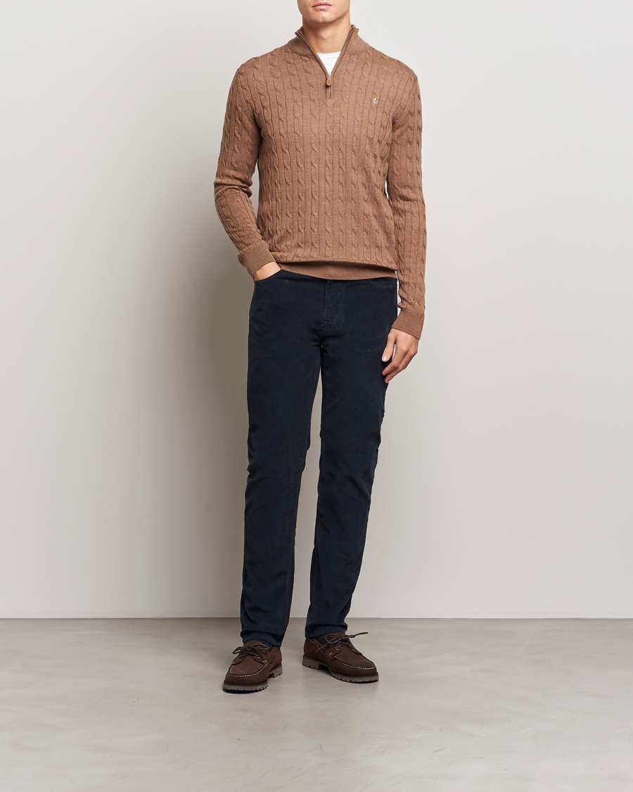 Mies | Puserot | Morris | Merino Cable Half Zip Camel