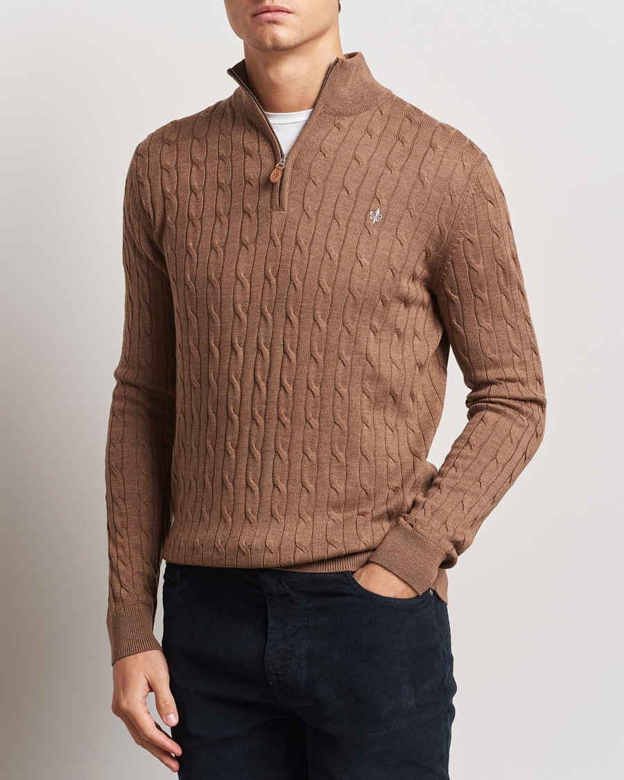 Mies | Puserot | Morris | Merino Cable Half Zip Camel