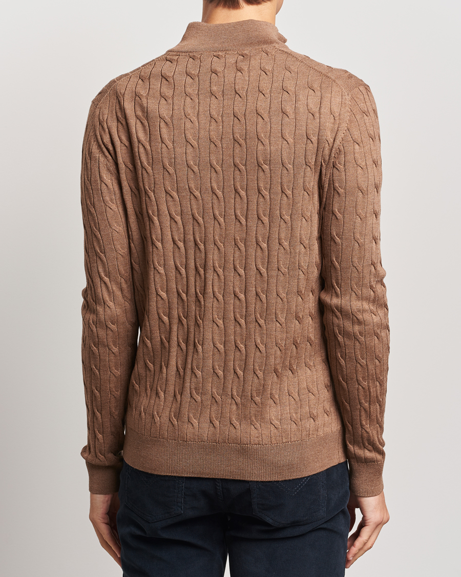Mies | Puserot | Morris | Merino Cable Half Zip Camel