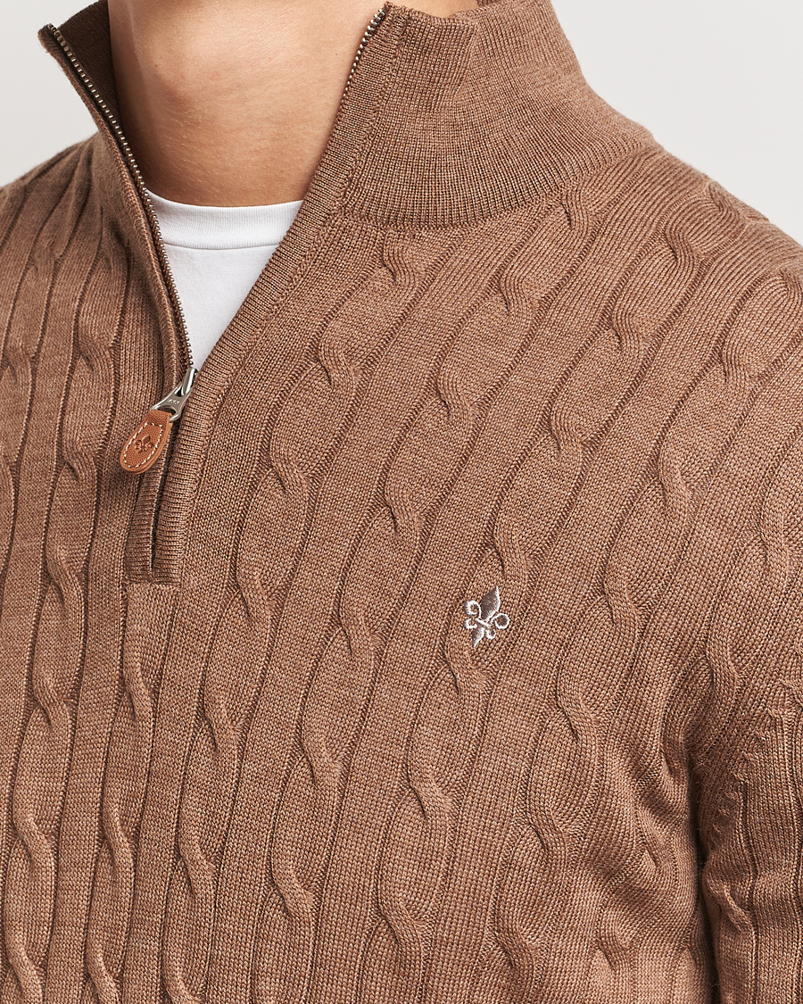 Mies | Puserot | Morris | Merino Cable Half Zip Camel