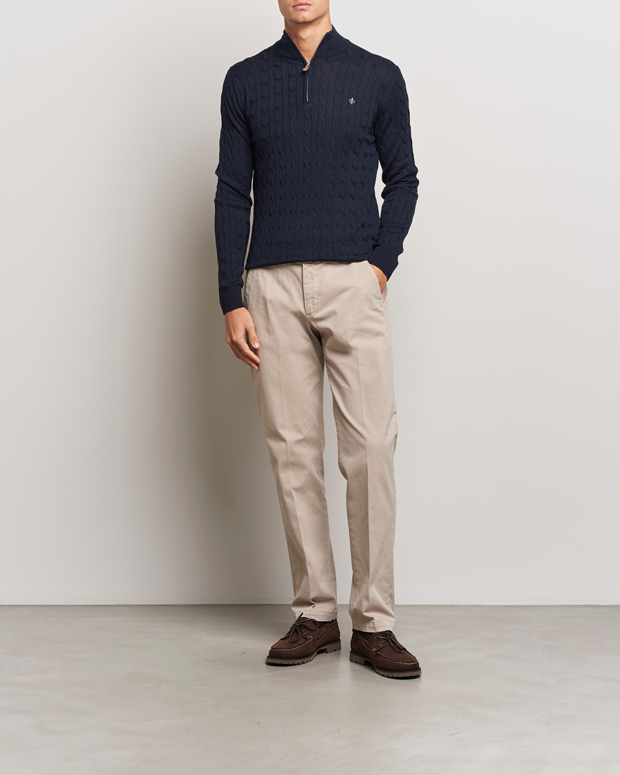 Mies | Puserot | Morris | Merino Cable Half Zip Navy