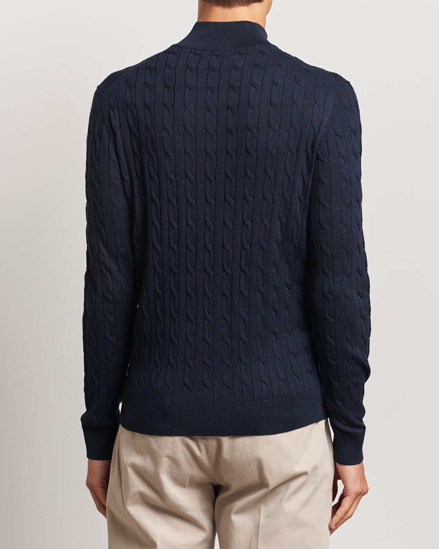 Mies | Puserot | Morris | Merino Cable Half Zip Navy