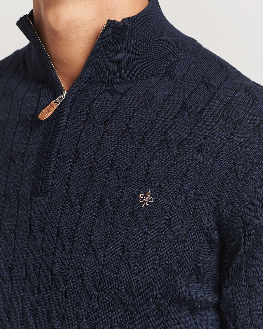 Mies | Puserot | Morris | Merino Cable Half Zip Navy