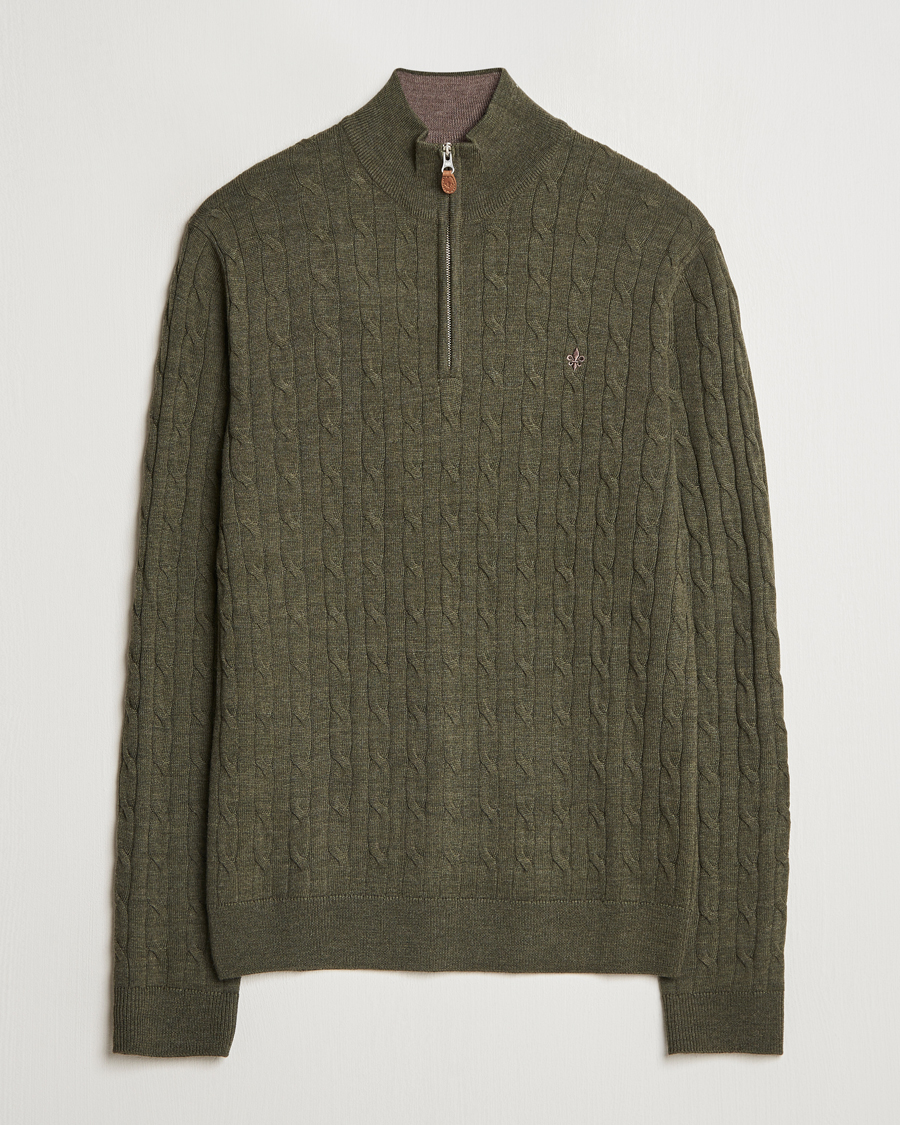 Mies | Puserot | Morris | Merino Cable Half Zip Olive
