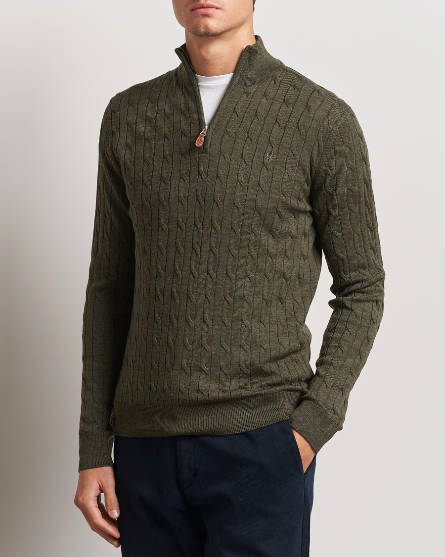 Mies | Puserot | Morris | Merino Cable Half Zip Olive