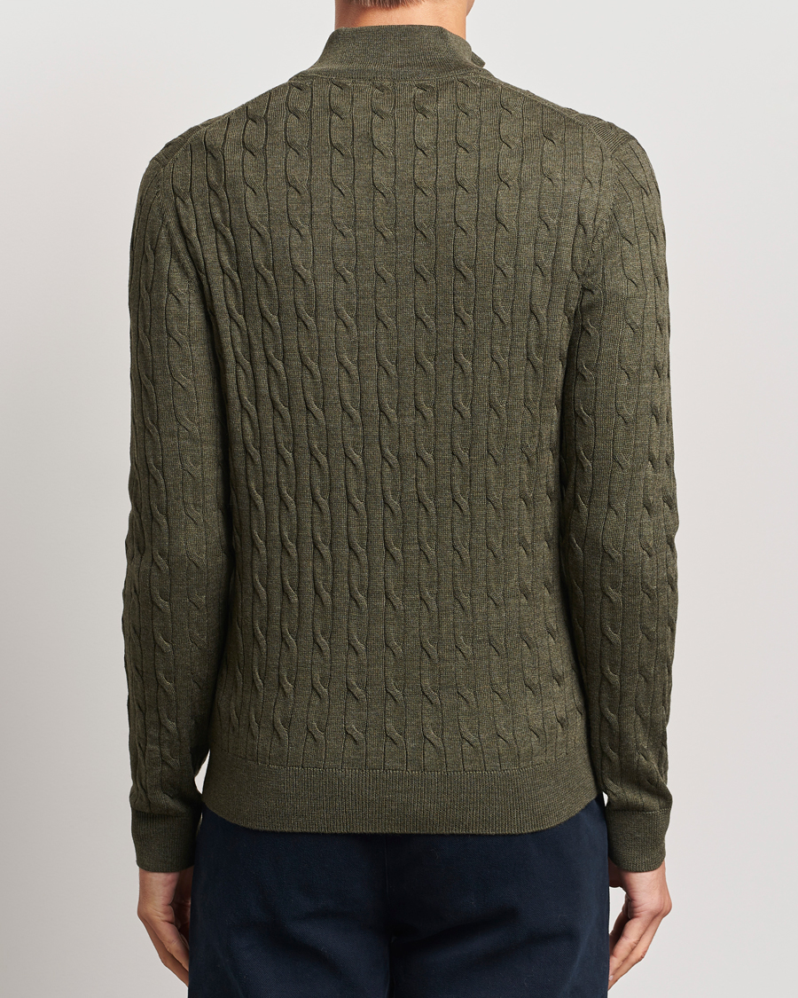 Mies | Puserot | Morris | Merino Cable Half Zip Olive