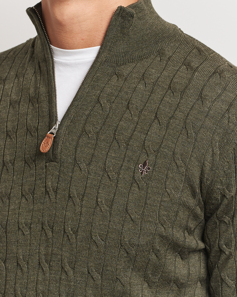 Mies | Puserot | Morris | Merino Cable Half Zip Olive