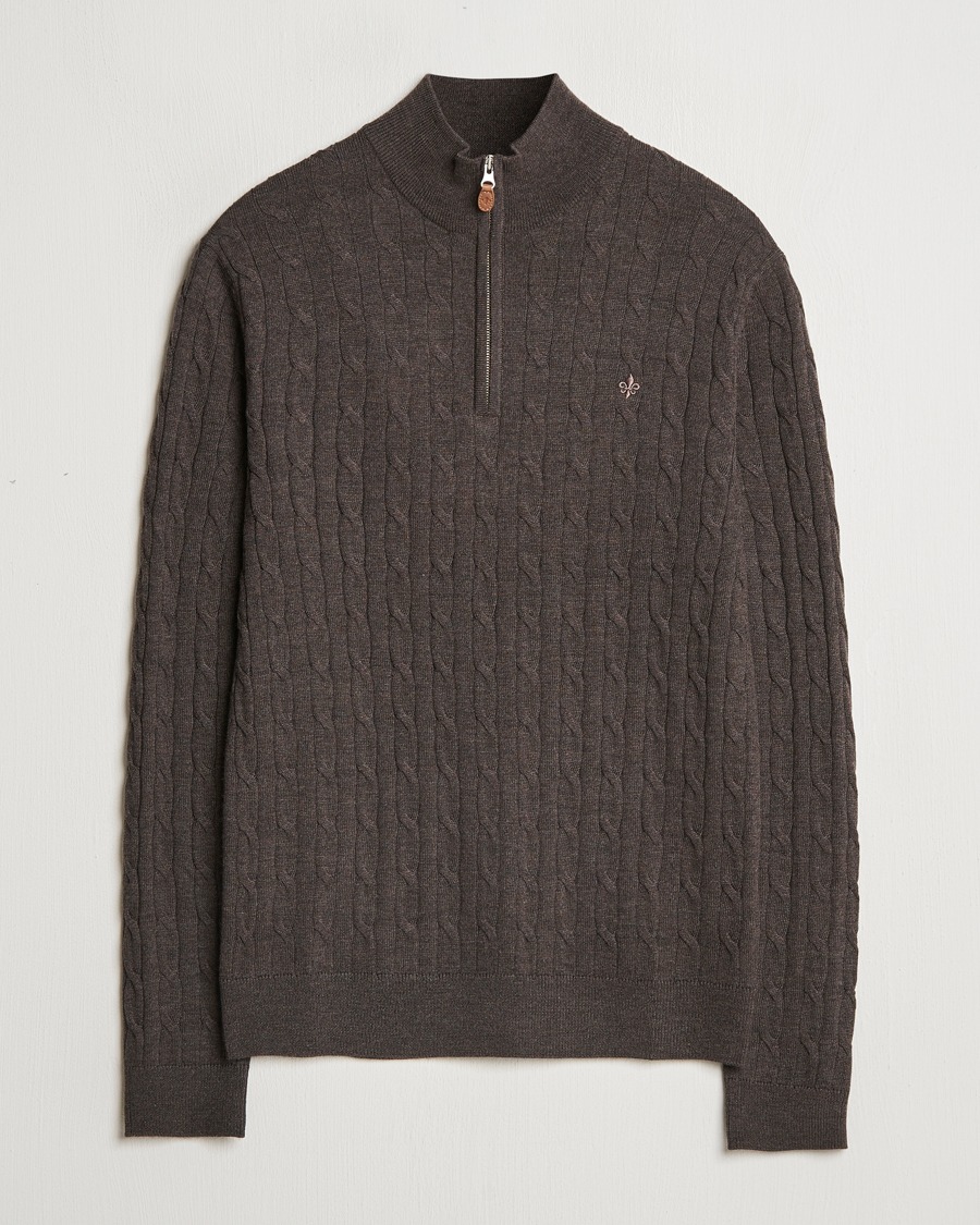 Mies | Puserot | Morris | Merino Cable Half Zip Brown
