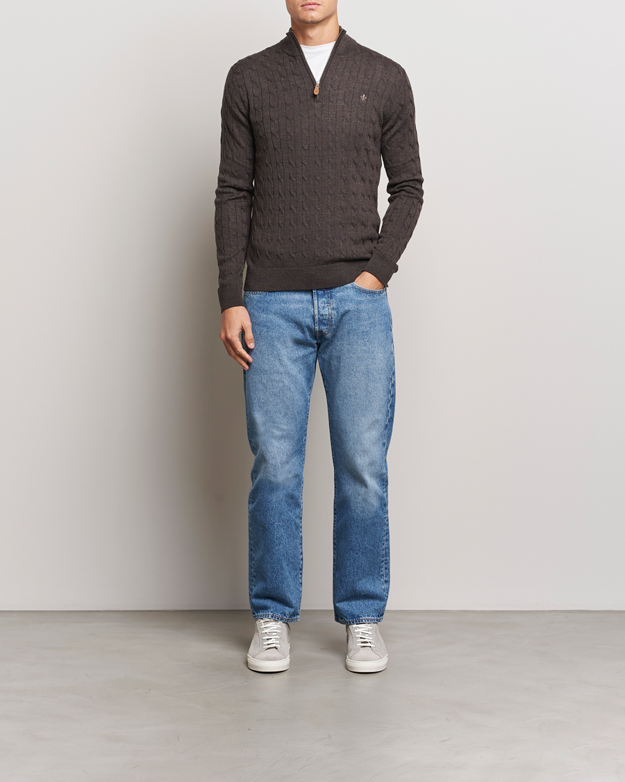Mies | Puserot | Morris | Merino Cable Half Zip Brown