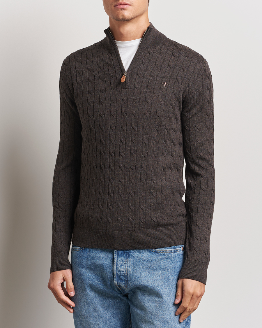 Mies | Puserot | Morris | Merino Cable Half Zip Brown
