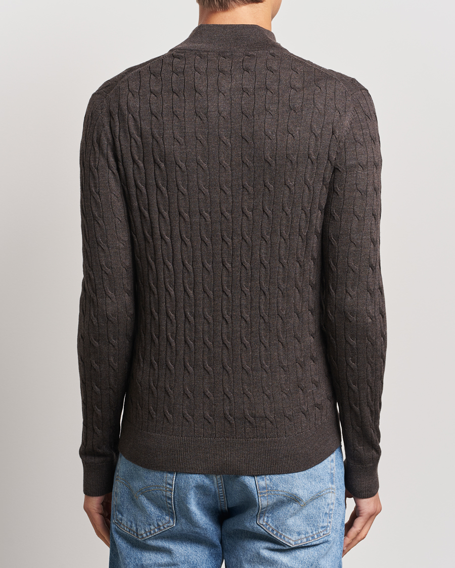 Mies | Puserot | Morris | Merino Cable Half Zip Brown