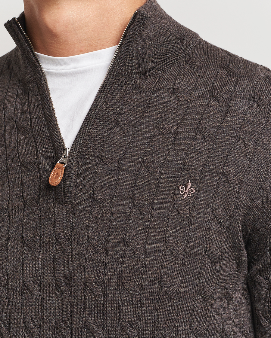 Mies | Puserot | Morris | Merino Cable Half Zip Brown