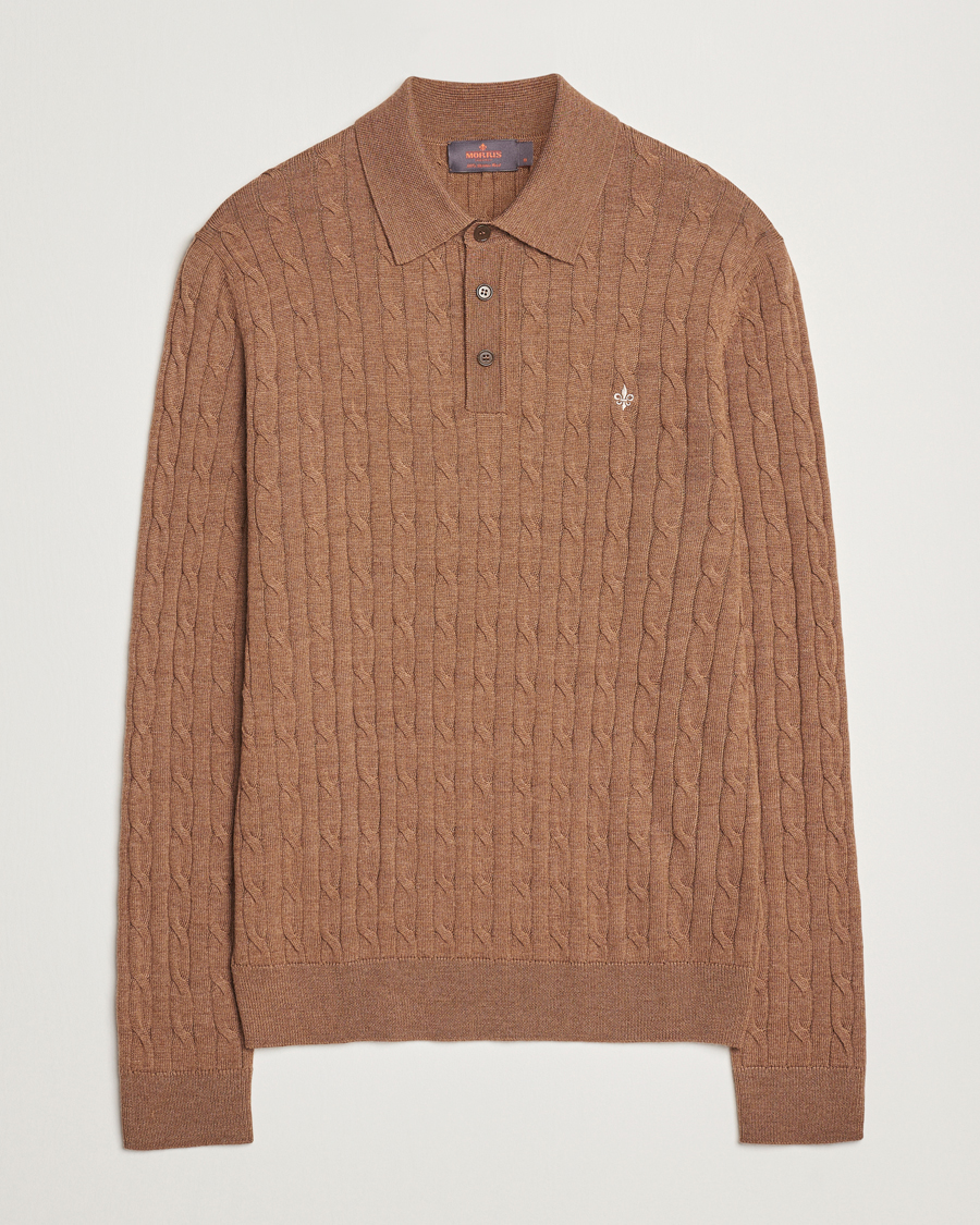 Mies | Puserot | Morris | Merino Cable Polo Knit Camel